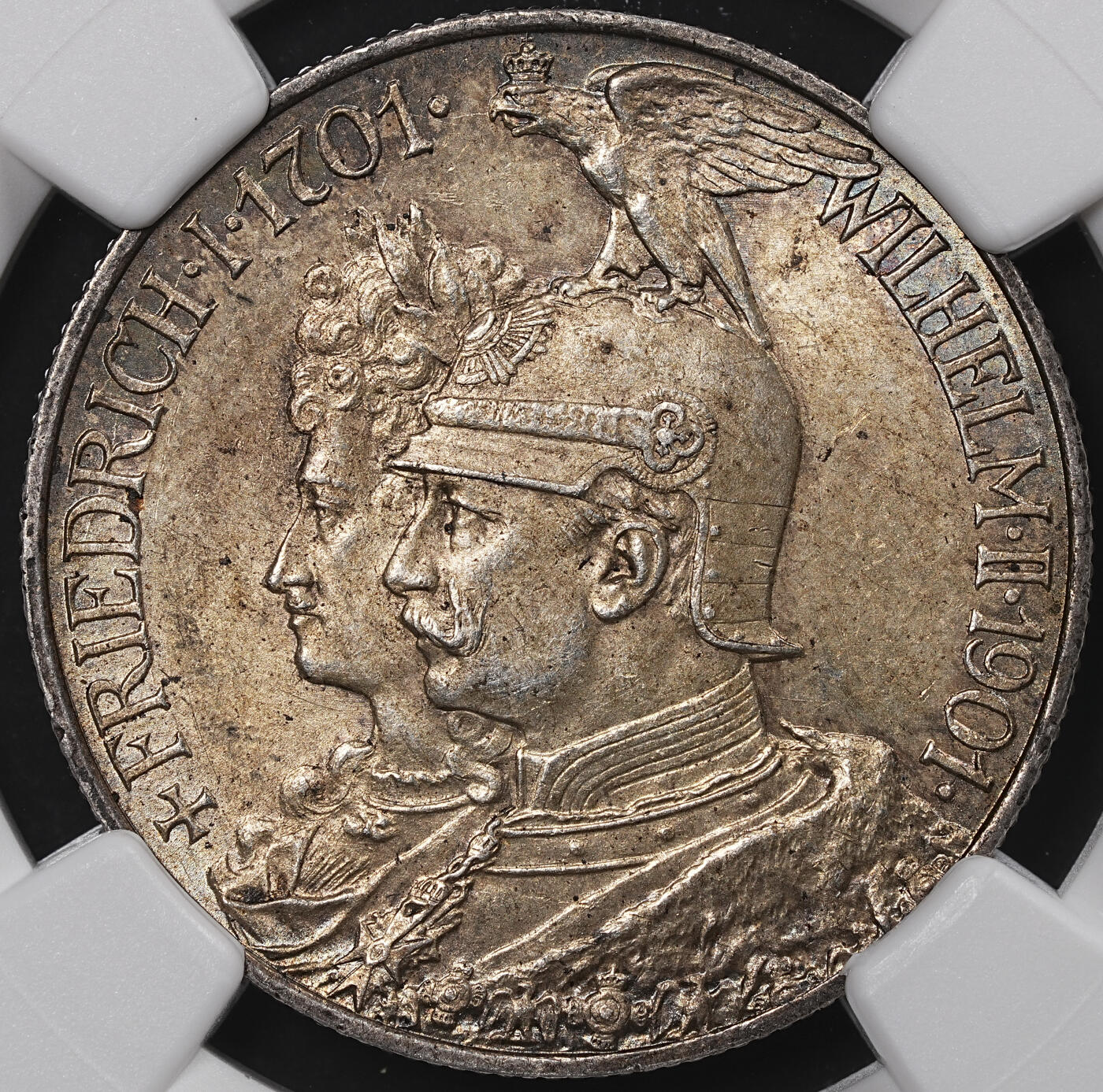 修遠堂世界钱币第八十三期 NGC MS63 1901年普鲁士建国200周年2马克银币 黄油彩