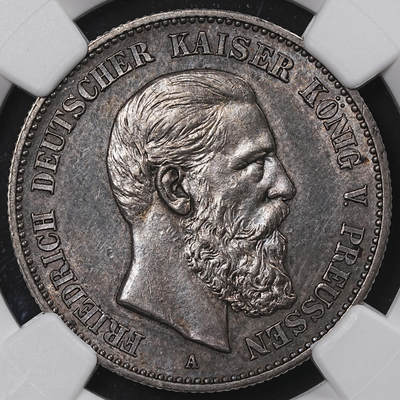 修遠堂世界钱币第八十三期 - NGC MS61 1888年普鲁士2马克银币 腓特烈三世 重包浆