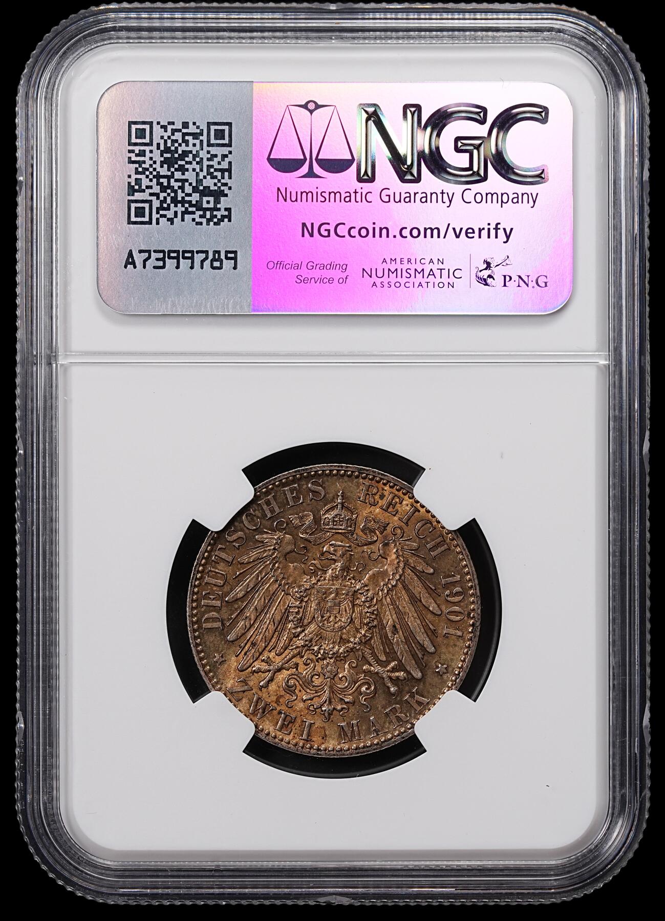 修遠堂世界钱币第八十三期 NGC MS63 1901年普鲁士建国200周年2马克银币 黄油彩