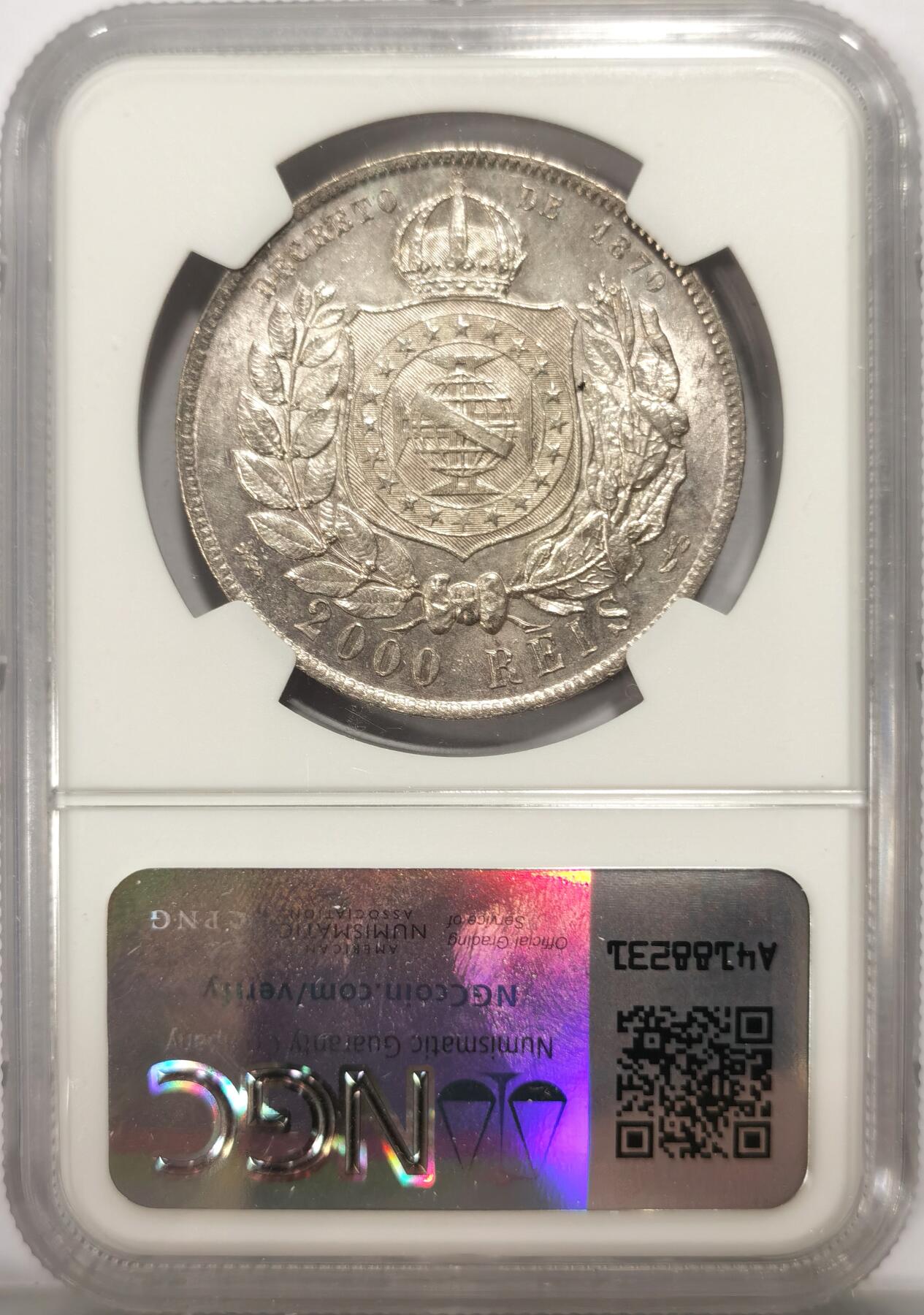 博洋堂世界钱币拍卖第137期（全场包邮） NGC MS61 巴西1889年佩德罗二世2000R大银 深彩包浆