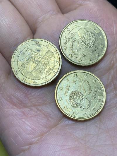 2025年第八十六场(总第一百一十二场）外国好品散币(免佣金) 10欧分3枚：2002年10欧分，西班牙🇪🇸2000年10分