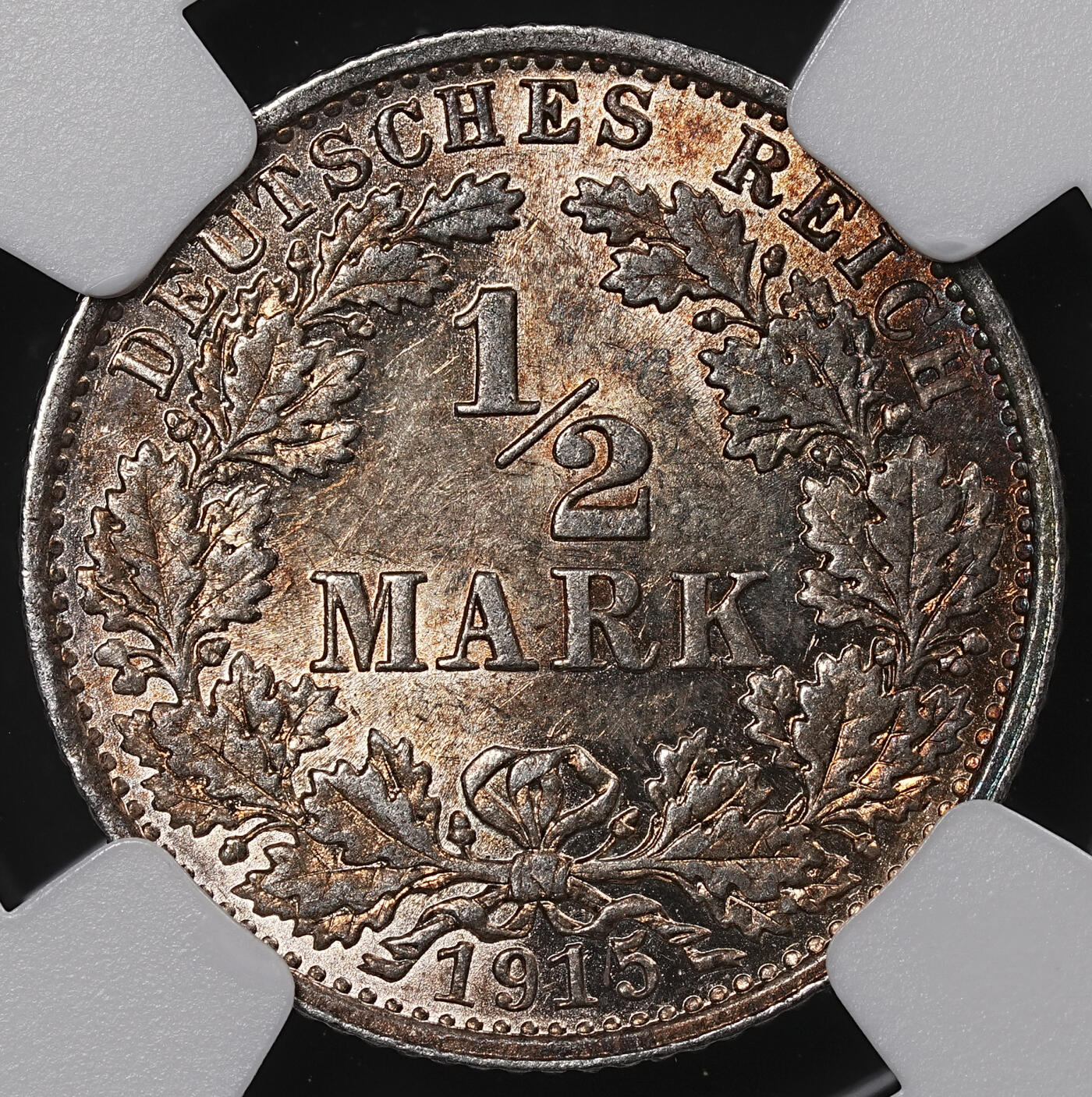 修遠堂世界钱币第八十三期 NGC MS64 1915年德国1/2马克银币 E厂铭