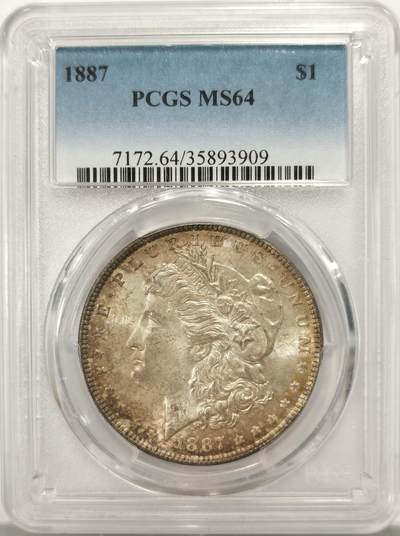 博洋堂世界钱币拍卖第137期（全场包邮） - PCGS MS64 美国1887摩根，五彩包浆味道好。