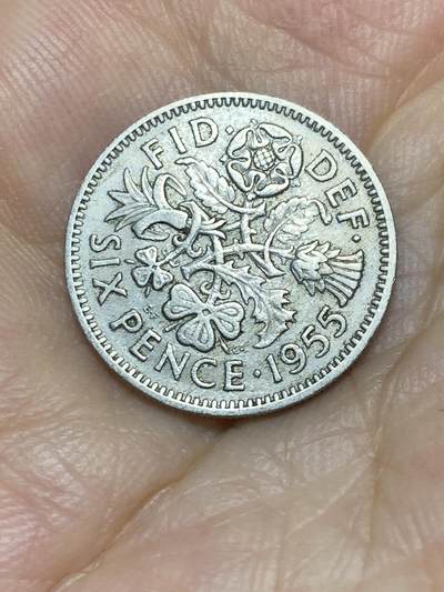 2025年第八十六场(总第一百一十二场）外国好品散币(免佣金) - 英国🇬🇧1955年6便士(伊丽莎白二世青年桂冠，第二版)