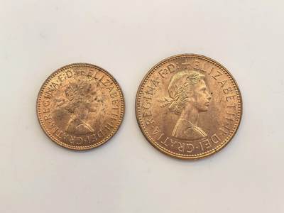 博洋堂世界钱币拍卖第137期（全场包邮） - 英国1967年伊丽莎白二世1/2便士、1便士铜币2枚一对