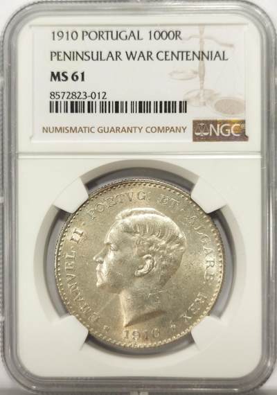 博洋堂世界钱币拍卖第137期（全场包邮） - NGC MS61 葡萄牙1910年半岛战争1000瑞斯大银币 淡彩 少见品