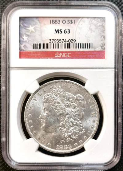 甄臻铺-世界币章拍卖（第32期），送拍享返佣金等优惠多多 - NGC-MS63 1883年O版摩根，不多见的年份，美国标签，品相不输64