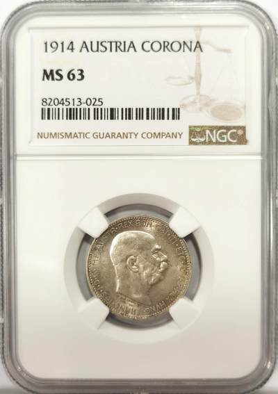 博洋堂世界钱币拍卖第137期（全场包邮） - NGC MS63 奥地利1914年1克朗银币