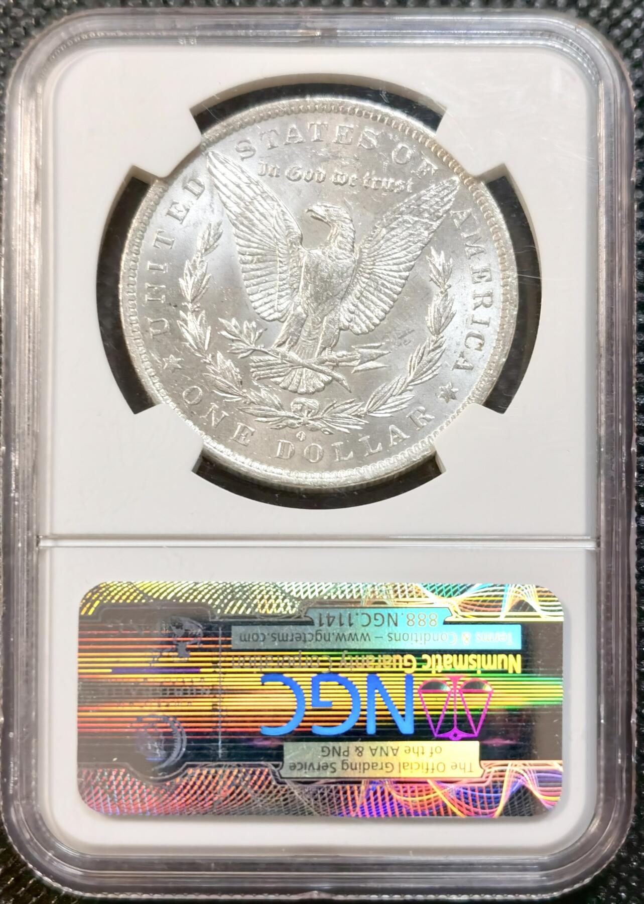 甄臻铺-世界币章拍卖（第32期），送拍享返佣金等优惠多多 NGC-MS63 1883年O版摩根，不多见的年份，美国标签，品相不输64