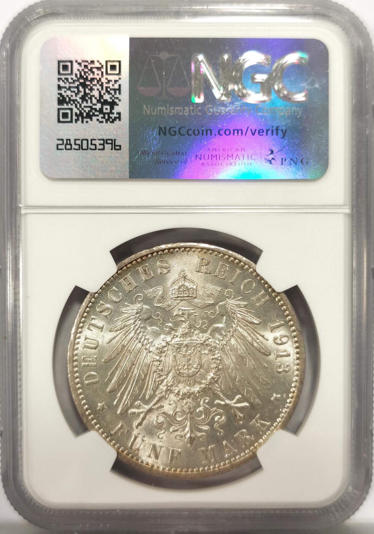 博洋堂世界钱币拍卖第137期（全场包邮） NGC MS64 德国汉堡自由市1913年流通5马克银币，越来越少见的高分，热门品种！