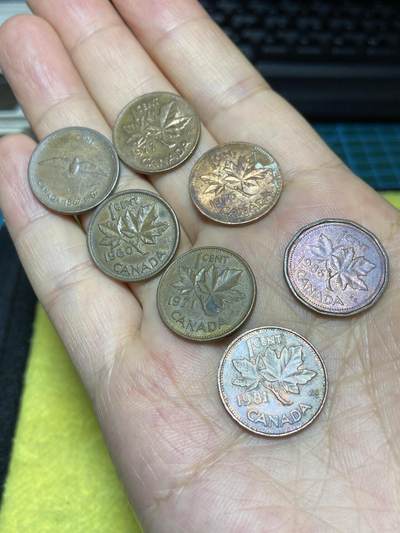 2025年第八十六场(总第一百一十二场）外国好品散币(免佣金) - 加拿大🇨🇦1分7枚：1960年、1967年、1971年、1976年、1977年、1981年、1986年1分