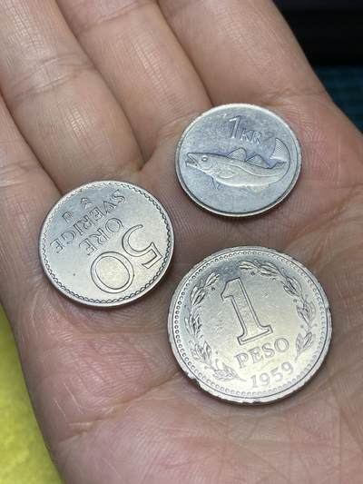 2025年第八十六场(总第一百一十二场）外国好品散币(免佣金) - 3枚：瑞典🇸🇪1970年50欧尔，冰岛🇮🇸1984年1克朗，阿根廷🇦🇷1959年1比索