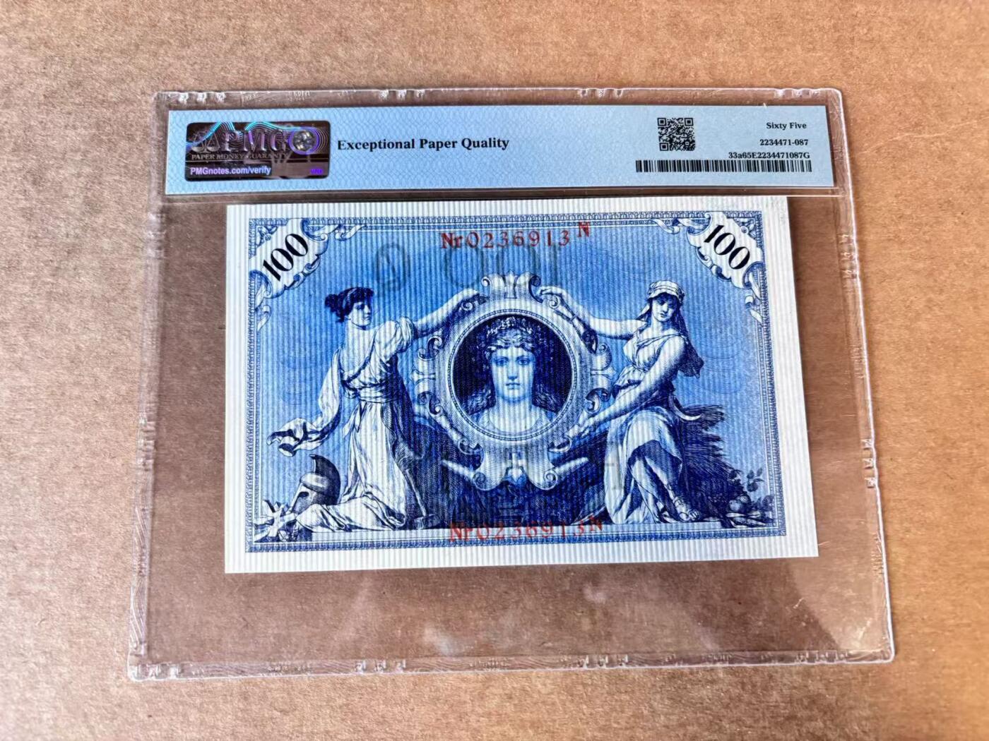 【Blue Auction】世界纸币精拍第720期——18级TOP拍卖/信誉/品质/专业/高效💫 【无47】德国 1908年100马克 PMG65EPQ 