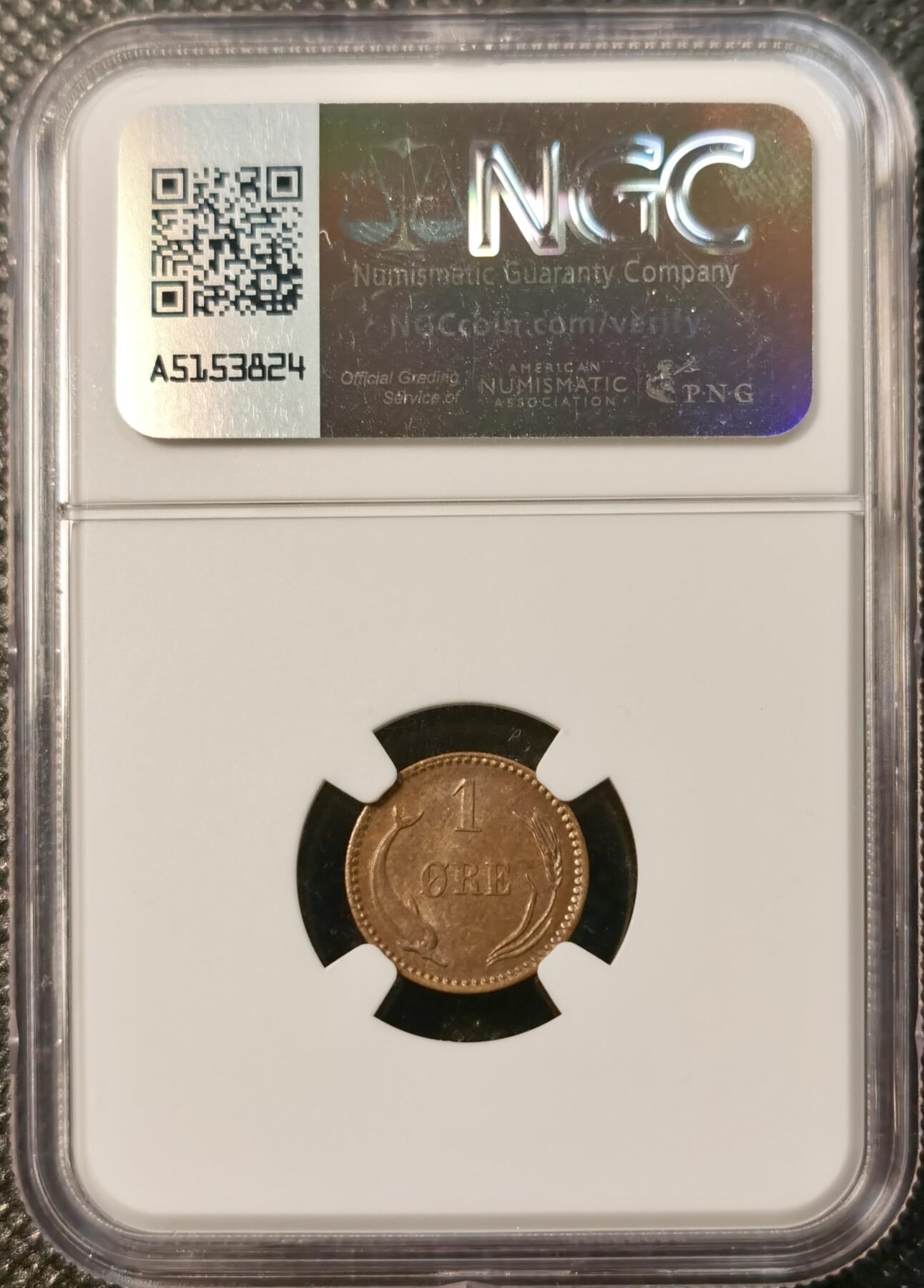 甄臻铺-世界币章拍卖（第32期），送拍享返佣金等优惠多多 NGC-MS63BN 1904年丹麦1欧尔铜币 原光品相
