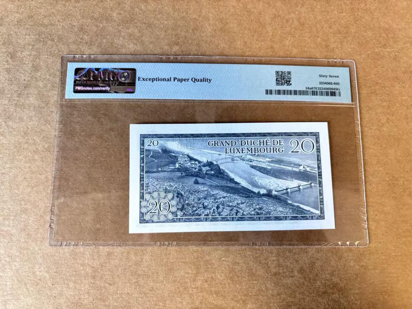 【Blue Auction】世界纸币精拍第720期——18级TOP拍卖/信誉/品质/专业/高效💫 卢森堡 1966年20法郎 PMG67EPQ 高分