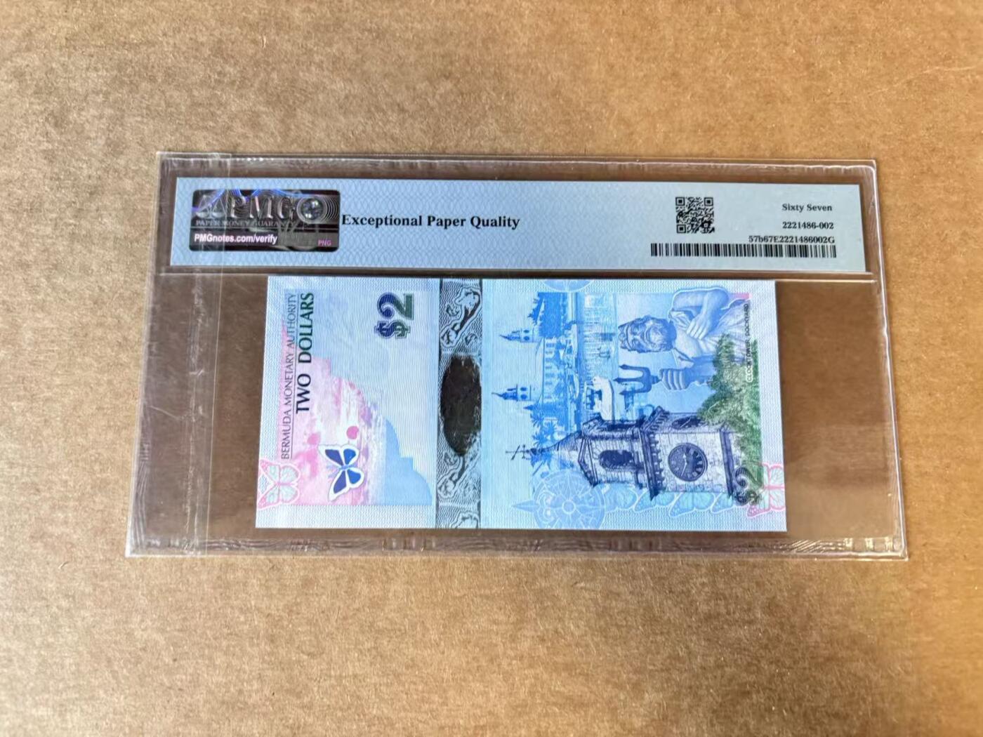 【Blue Auction】世界纸币精拍第720期——18级TOP拍卖/信誉/品质/专业/高效💫 【A/1冠 倒置号】百慕大 2009年2元  PMG67EPQ 高分