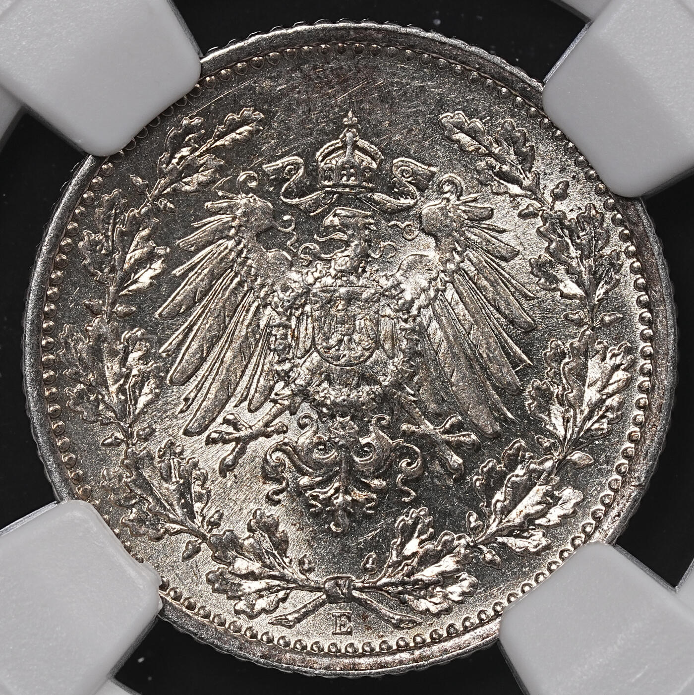 修遠堂世界钱币第八十三期 NGC MS64 1915年德国1/2马克银币 E厂铭