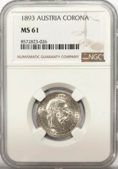 博洋堂世界钱币拍卖第137期（全场包邮） - NGC MS61 奥地利1893年中早期约瑟夫一世桂冠1克朗银币 少见品