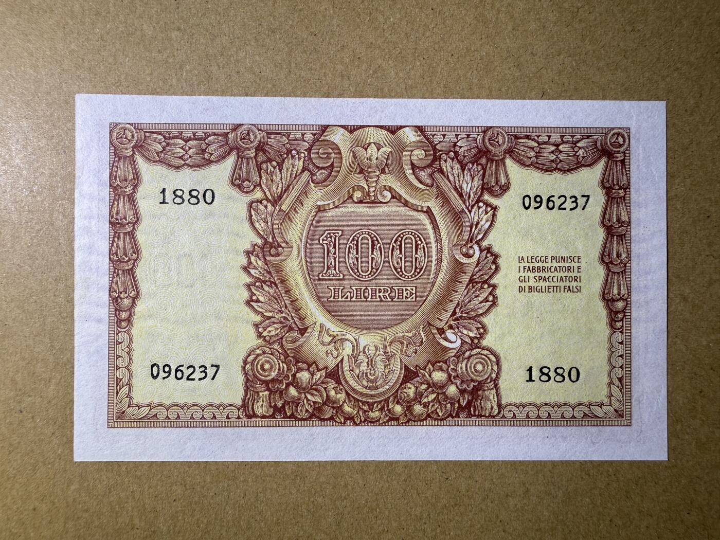 《艾美收藏》第211期-9.6周六外币精品场 意大利100里拉 UNC 1951年老版本 无4