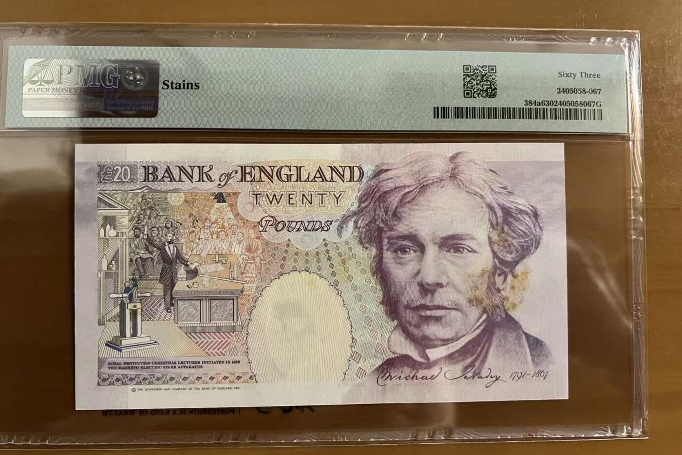 得物收藏 Chase Auction 第33期 - - 外钞、民国钞和人民币混合场！持续更新中！ 1991年英格兰20英镑，PMG63！