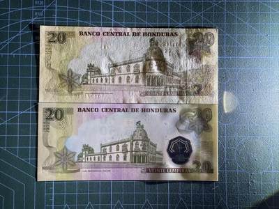 【炜奕收藏】，第四十三期 两张不同版本洪都拉斯20伦皮拉，UNC品相