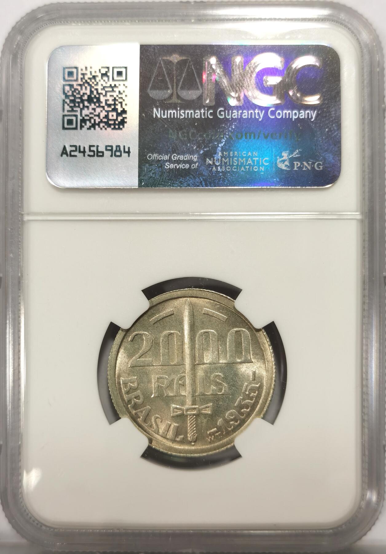 博洋堂世界钱币拍卖第137期（全场包邮） NGC MS64 1935年巴西2000R银币 高分 少见品 黄光柔美
