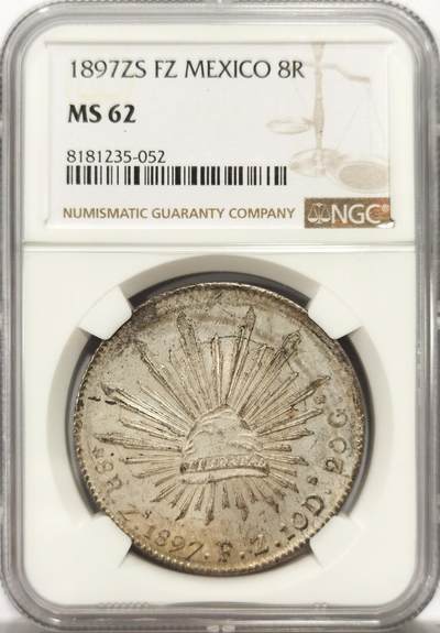 博洋堂世界钱币拍卖第137期（全场包邮） - NGC MS62 墨西哥1897年ZS FZ版花边鹰洋，关门年份，原味窖藏包浆，滴水未下，值得收藏的状态