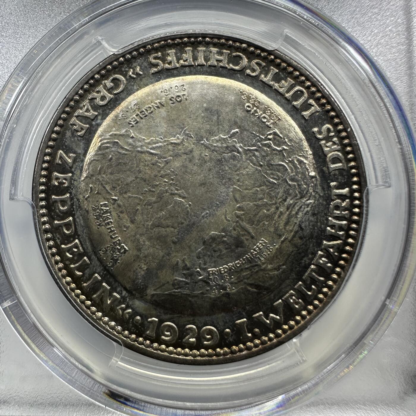 1929年德国齐柏林飞艇环球飞行银章PCGS SP66
