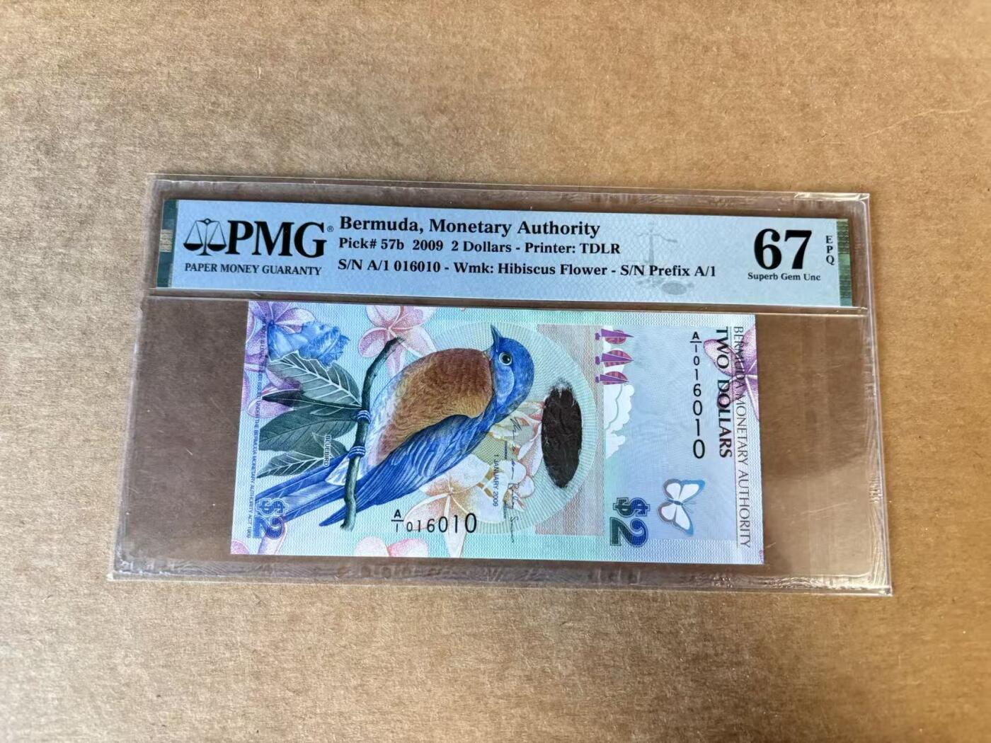 【Blue Auction】世界纸币精拍第720期——18级TOP拍卖/信誉/品质/专业/高效💫 【A/1冠 倒置号】百慕大 2009年2元  PMG67EPQ 高分