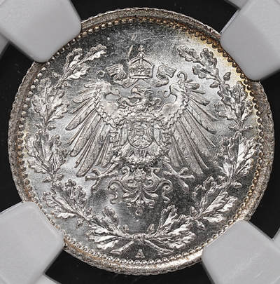 修遠堂世界钱币第八十三期 - NGC MS66 1914年德国1/2马克银币 A厂铭