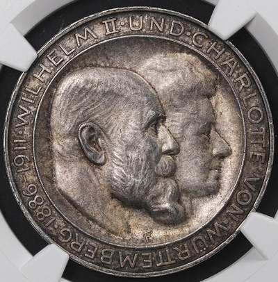 修遠堂世界钱币第八十三期 - NGC MS63 1911年符腾堡国王银婚纪念3马克银币