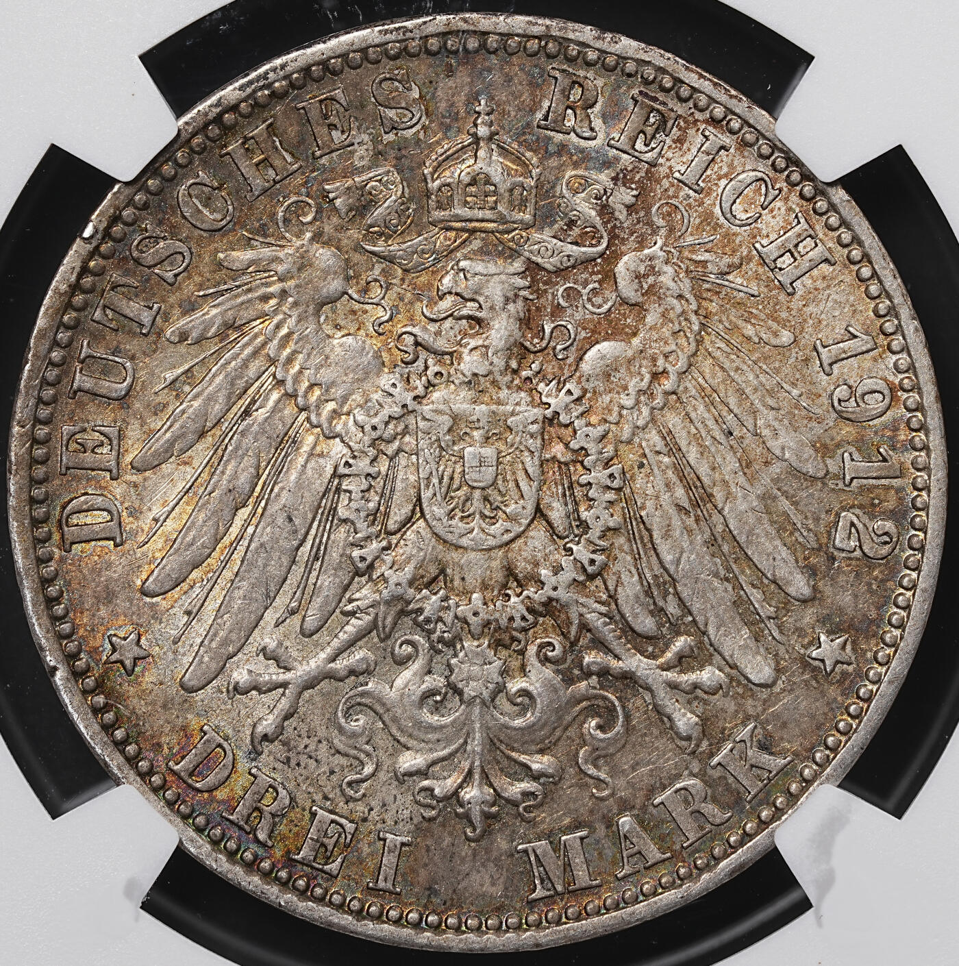 修遠堂世界钱币第八十三期 NGC AU55 1912年巴伐利亚3马克银币 黄油彩