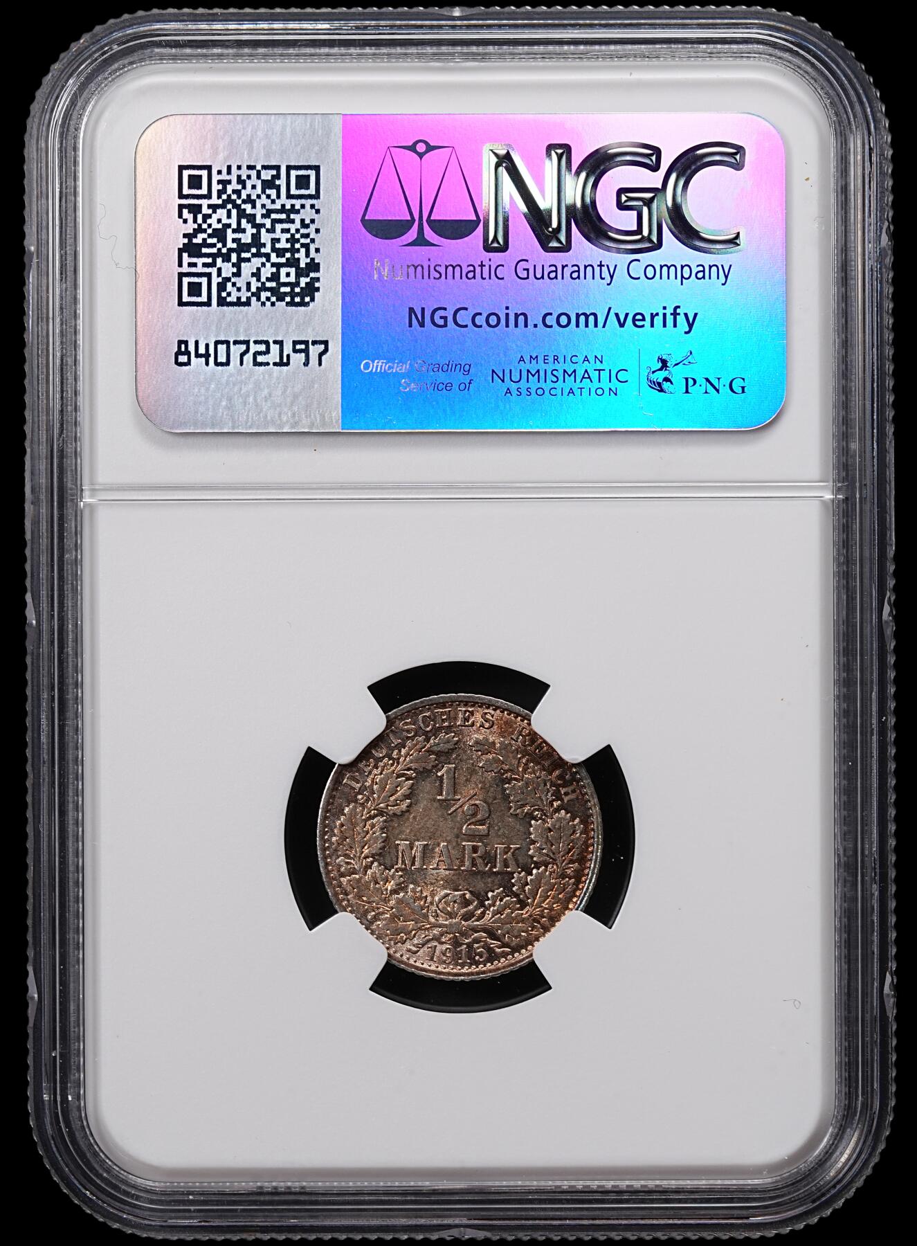 修遠堂世界钱币第八十三期 NGC MS64 1915年德国1/2马克银币 E厂铭
