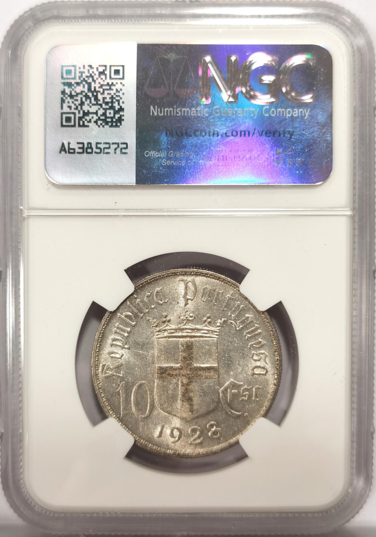 博洋堂世界钱币拍卖第137期（全场包邮） NGC MS62 1928年葡萄牙奥里基战役10埃斯库多银币
