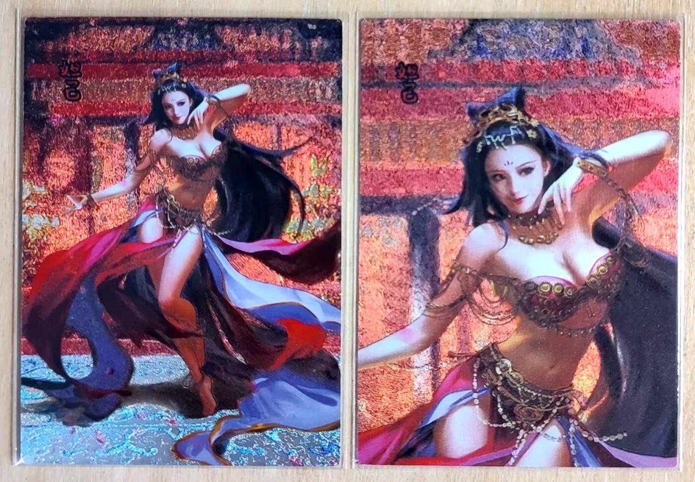 龙虎卡牌第五十三场 （无佣金，满120包邮，欢迎送拍） 粗闪2张 新绣卡牌 美人传系列-妲己 远近景