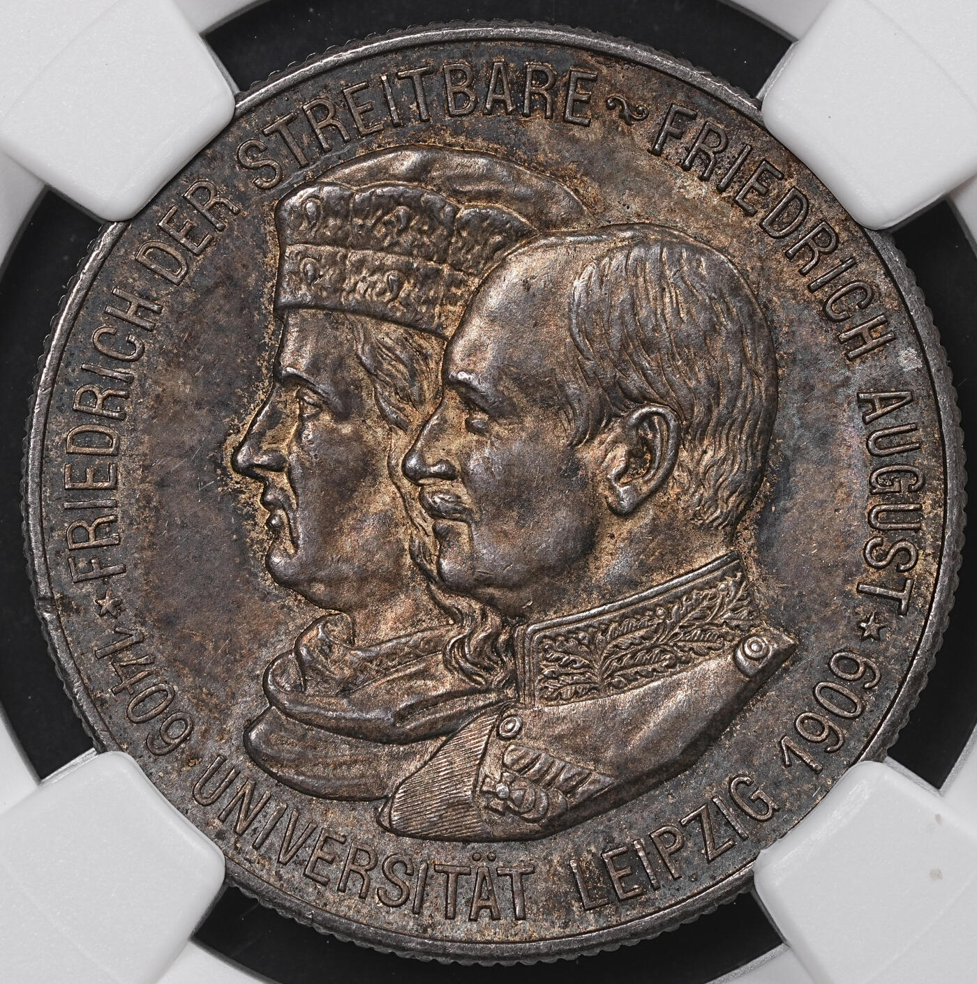 修遠堂世界钱币第八十三期 NGC MS62 1909年萨克森-莱比锡大学500周年纪念2马克银币 重酱黑彩
