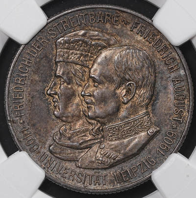 修遠堂世界钱币第八十三期 - NGC MS62 1909年萨克森-莱比锡大学500周年纪念2马克银币 重酱黑彩