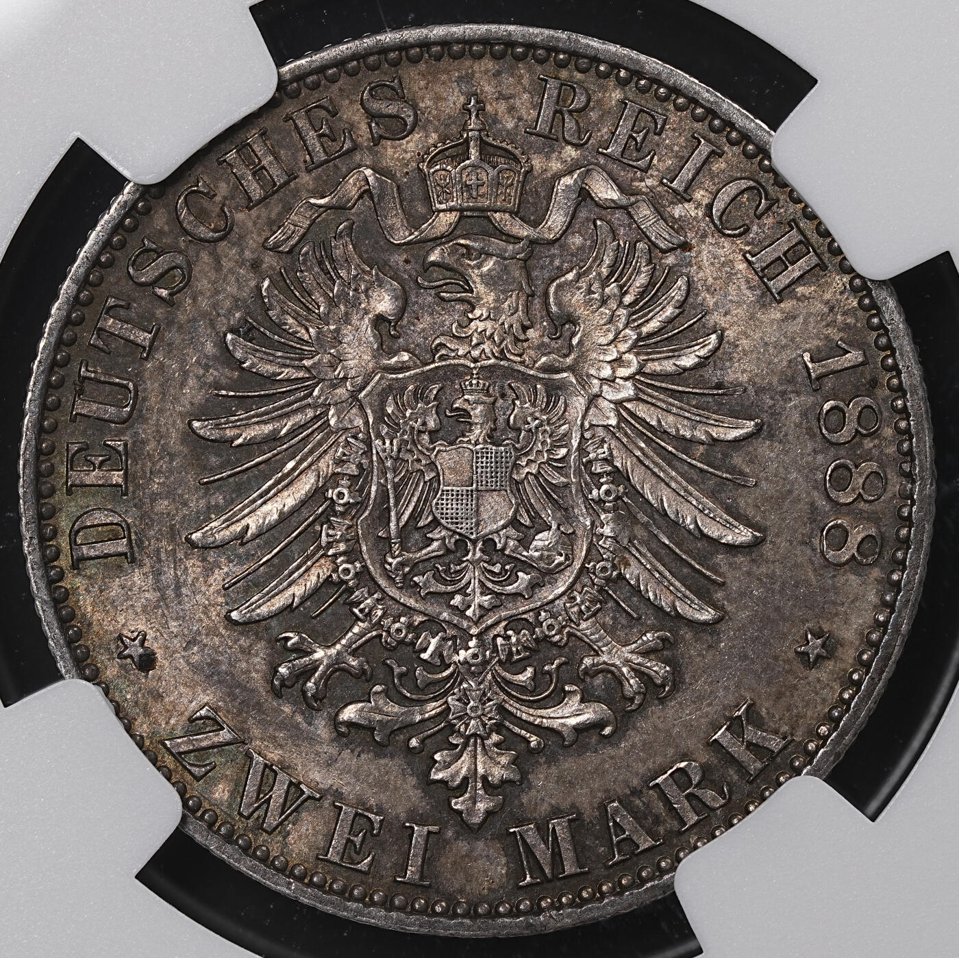 修遠堂世界钱币第八十三期 NGC MS61 1888年普鲁士2马克银币 腓特烈三世 重包浆