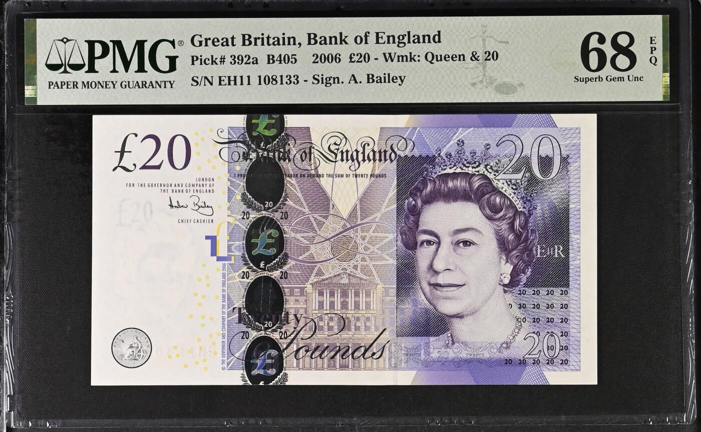 2025九月第一期（总第191期） 英格兰F序列20镑PMG68epq无47，中年女王和亚当斯密