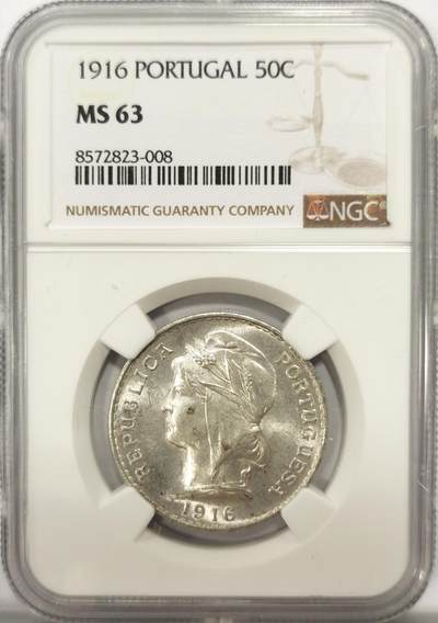 博洋堂世界钱币拍卖第137期（全场包邮） - NGC MS63 1916年葡萄牙50C银币