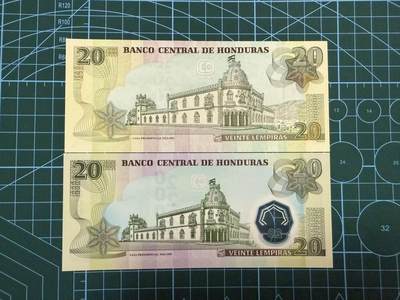 【炜奕收藏】，第四十三期 两张不同版本洪都拉斯20伦皮拉，UNC品相