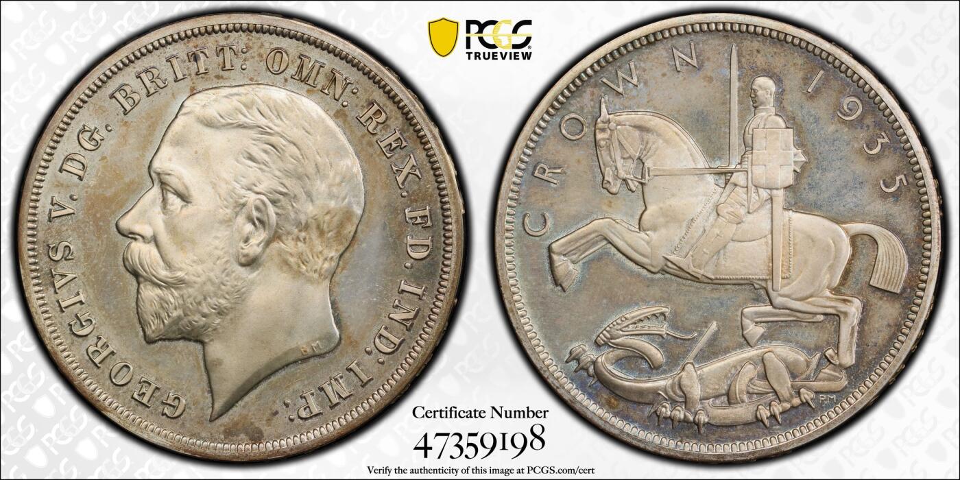 博洋堂世界钱币拍卖第137期（全场包邮） PCGS PR64CAM 英国1935年乔六精制木马剑，浮雕版，铸量2500枚，原盒送评，人像犀利，背面图案深刻，难得一见，错过不再有！带原盒