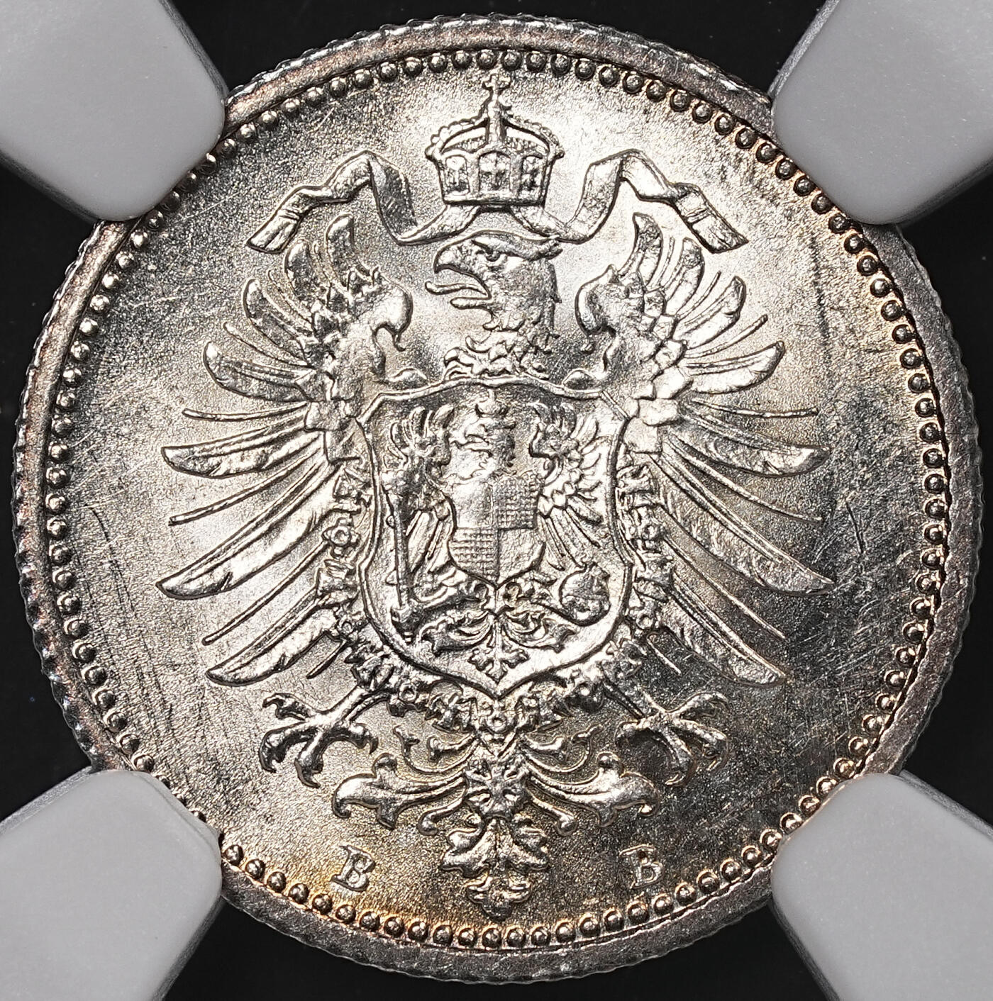 修遠堂世界钱币第八十三期 NGC MS62 1876年德国20芬尼银币 B厂铭