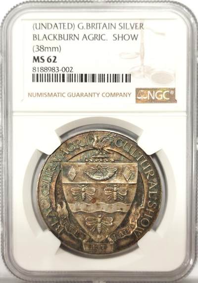 博洋堂世界钱币拍卖第137期（全场包邮） - NGC MS62 英国布莱克本农业展览世博会大银章，1900年以前的工艺，神鸟高高在上，打制唯美！黄油五彩光泽让银章更显高贵气质！