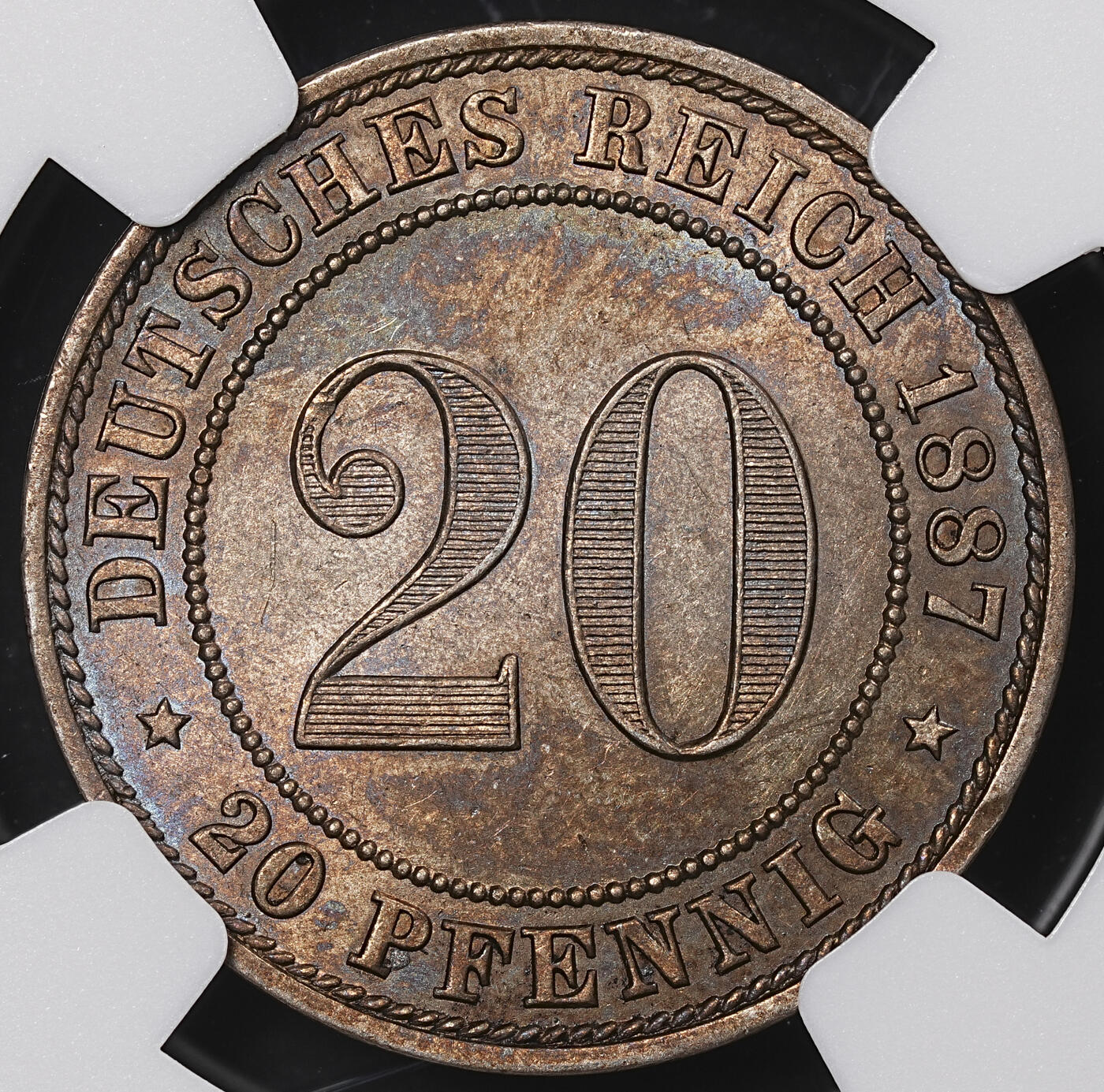 修遠堂世界钱币第八十三期 NGC MS63 1887年德国20芬尼镍币 A厂铭