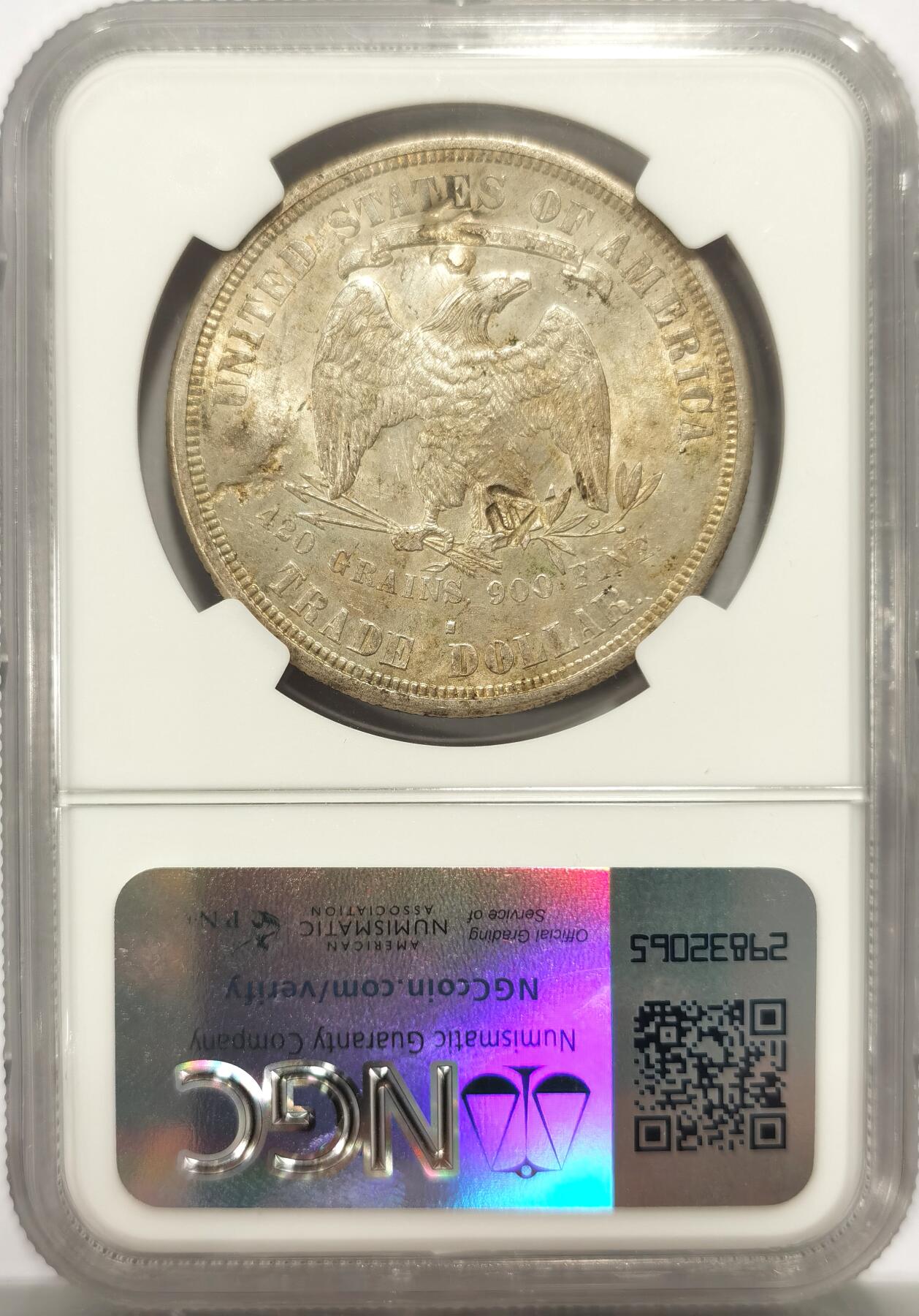 博洋堂世界钱币拍卖第137期（全场包邮） NGC CHOPMARKED 美国贸易银1875s UNC品相，“和”等几个清晰戳记，作为早期在华流通银币，戳记清晰底板完美的少见。