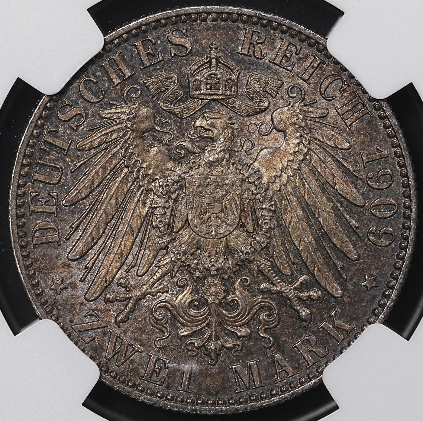 修遠堂世界钱币第八十三期 NGC MS62 1909年萨克森-莱比锡大学500周年纪念2马克银币 重酱黑彩