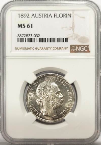 博洋堂世界钱币拍卖第137期（全场包邮） - NGC MS61 奥地利1892年中早期约瑟夫一世桂冠1弗洛林银币 铸造年份少 少见品