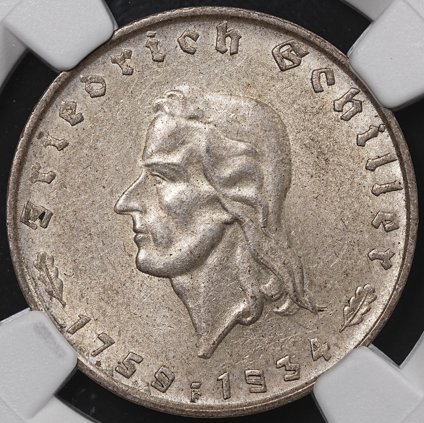 修遠堂世界钱币第八十三期 NGC MS62 1934年德国-席勒诞辰175周年2马克银币 仅30万枚铸造量 书价高