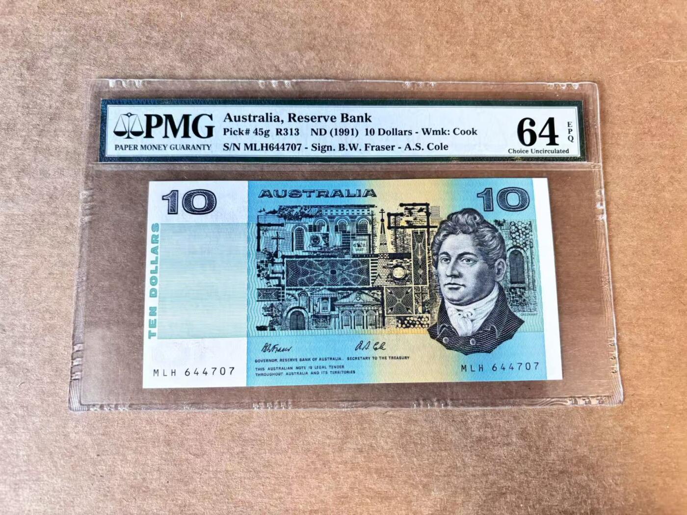 【Blue Auction】世界纸币精拍第720期——18级TOP拍卖/信誉/品质/专业/高效💫 澳大利亚 1991年10元 PMG64EPQ 